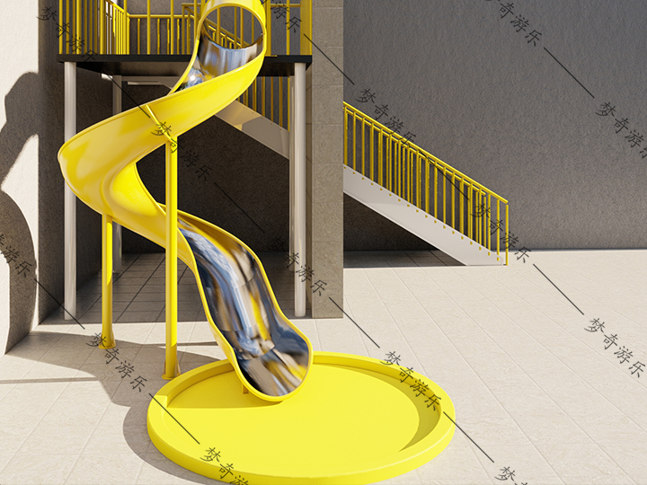 黄色半桶不锈钢滑梯